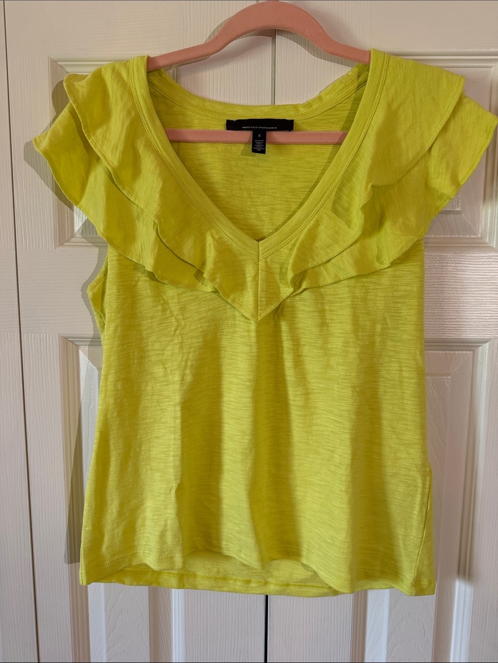 White House Black Market Yellow Ruffle V-Neck Tank